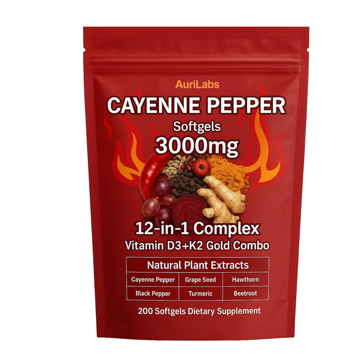 AuriLabs Cayenne Pepper Softgels bottle for daily routine and easy dosing.