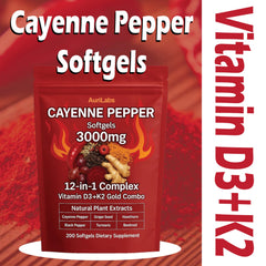 AuriLabs Cayenne Pepper Softgels package shown for convenient on-the-go use.