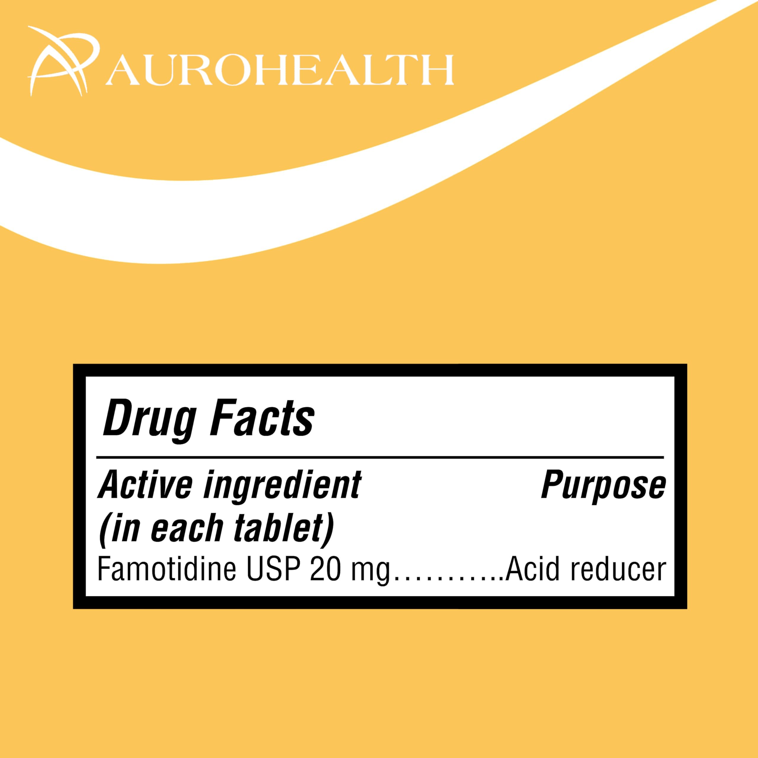 Aurohealth Famotidine 20mg tablet close-up during dosing
