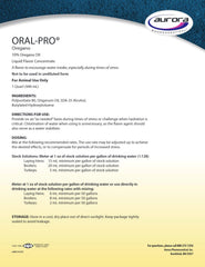 Aurora Pharmaceutical oregano oil liquid label with ingredients and uses.