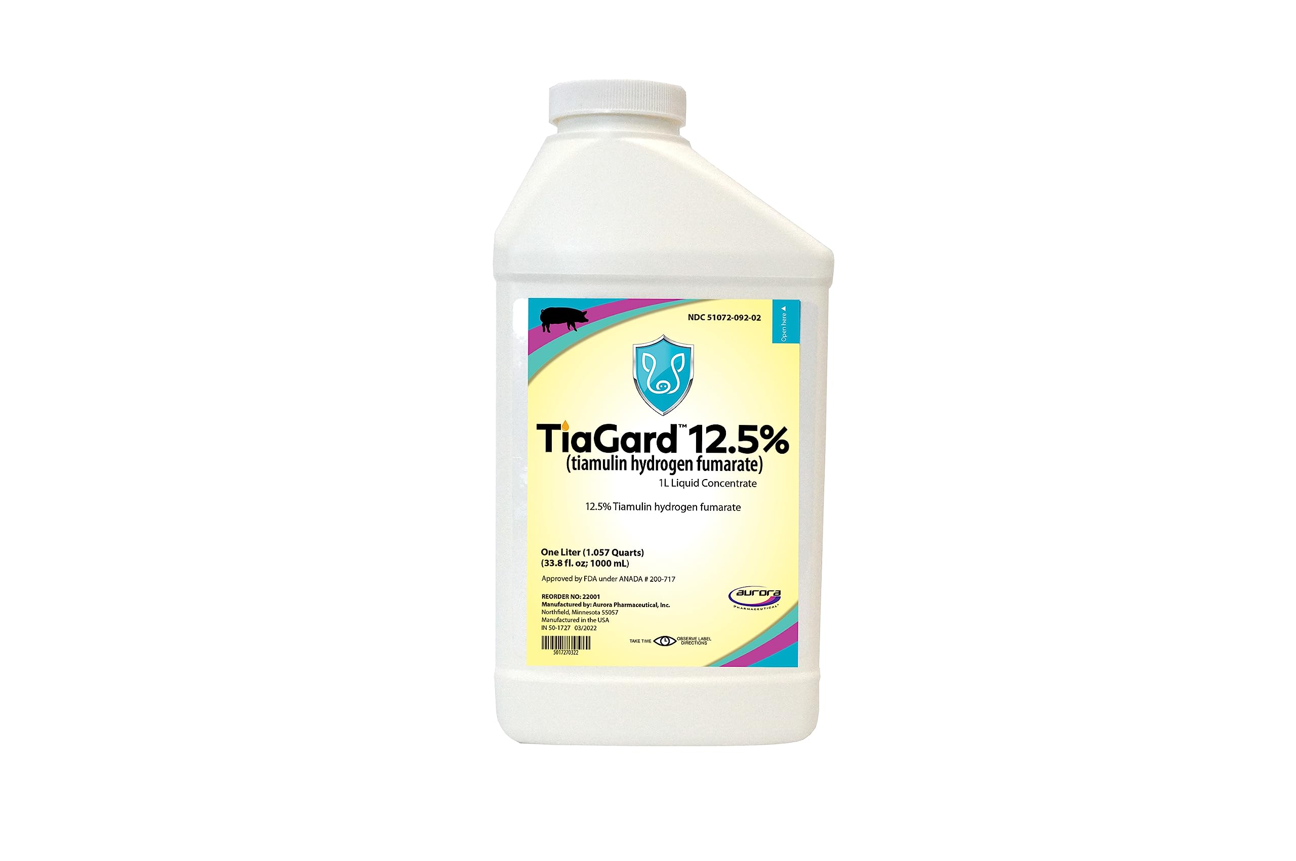 Aurora TiaGard 12.5% liquid concentrate bottle for medicated water dosing in livestock.