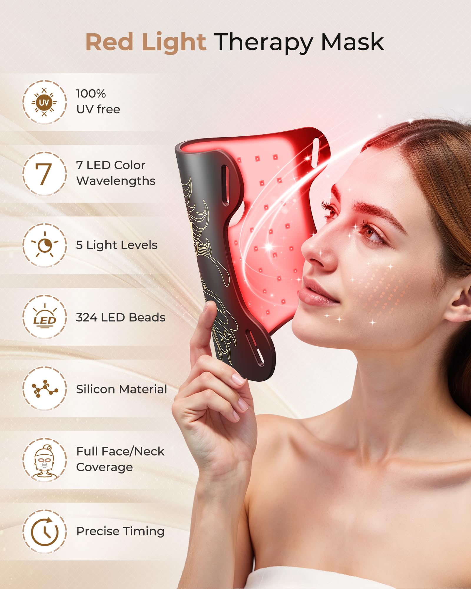 Aurphany mask focusing on the neck area for targeted light therapy