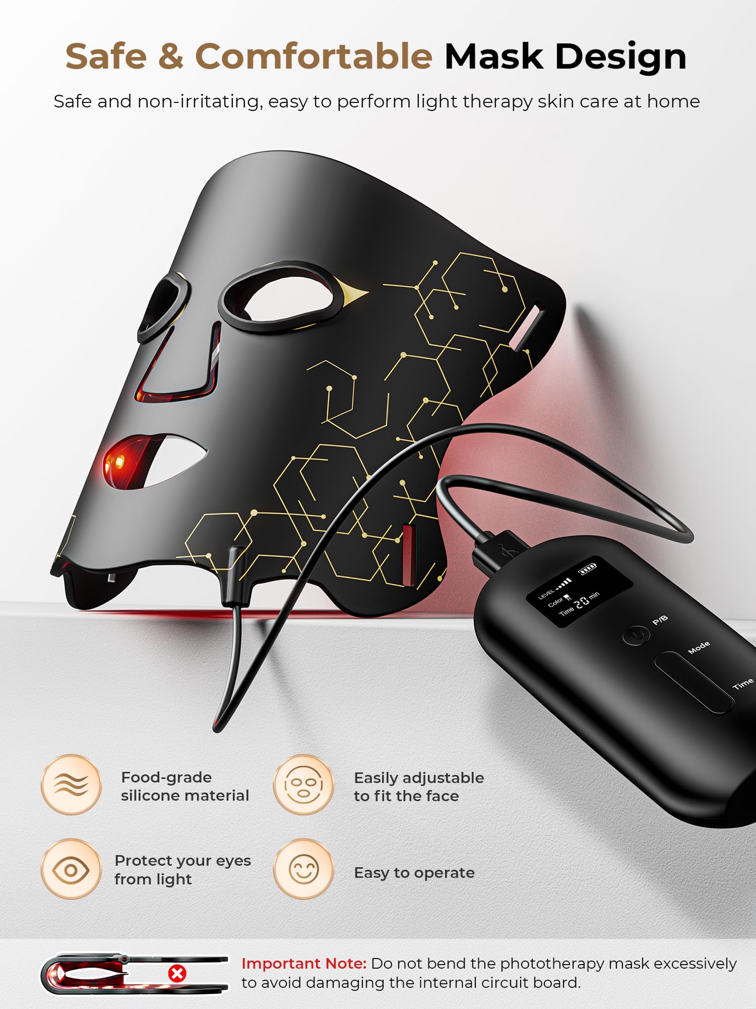Aurphany soft silicone mask offers gentle, hygienic wear.