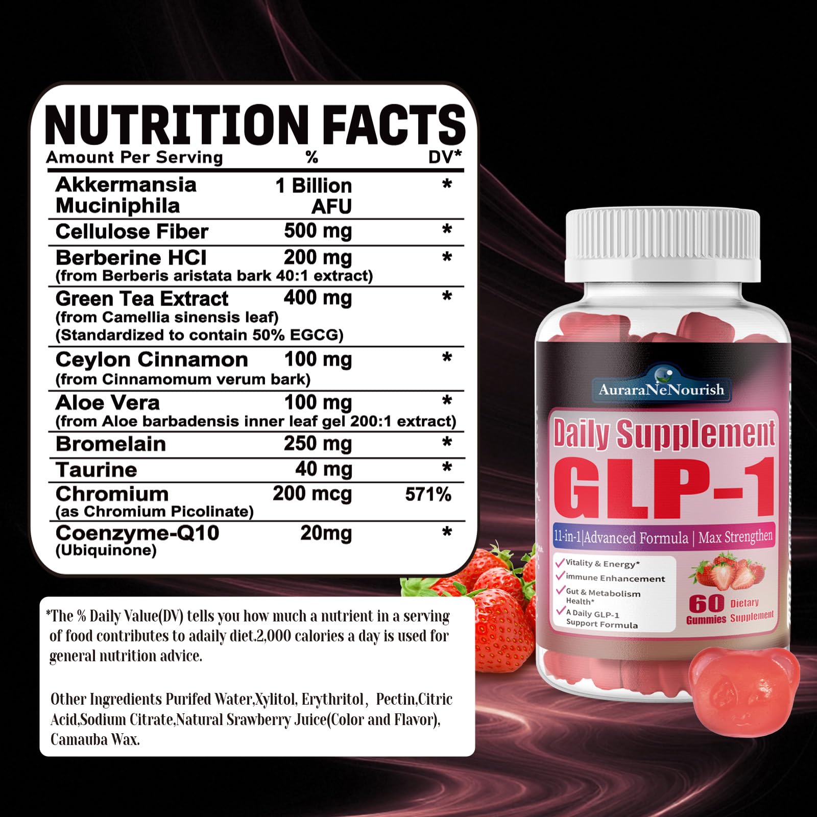 AururaNeNourish GLP-1 gummies in hand for daily use.
