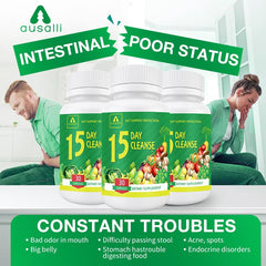 ausalli 15-Day cycle packaging emphasizes a concise, non-stimulant routine.