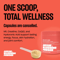 Aussie Marching Powder CoQ10 ingredient visual with focus on energy metabolism.