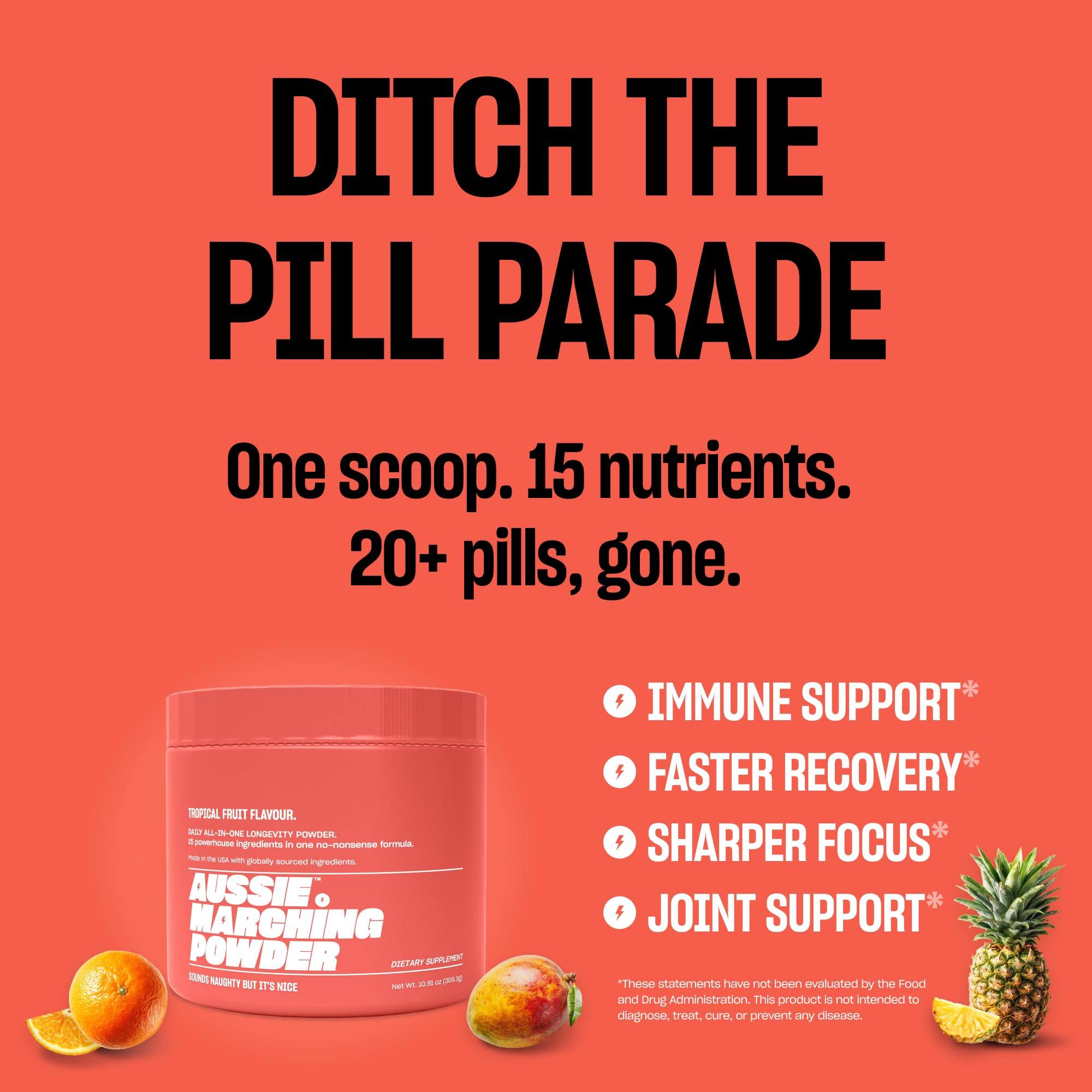 Aussie Marching Powder Creatine and L-Theanine visual suggesting focused calm.