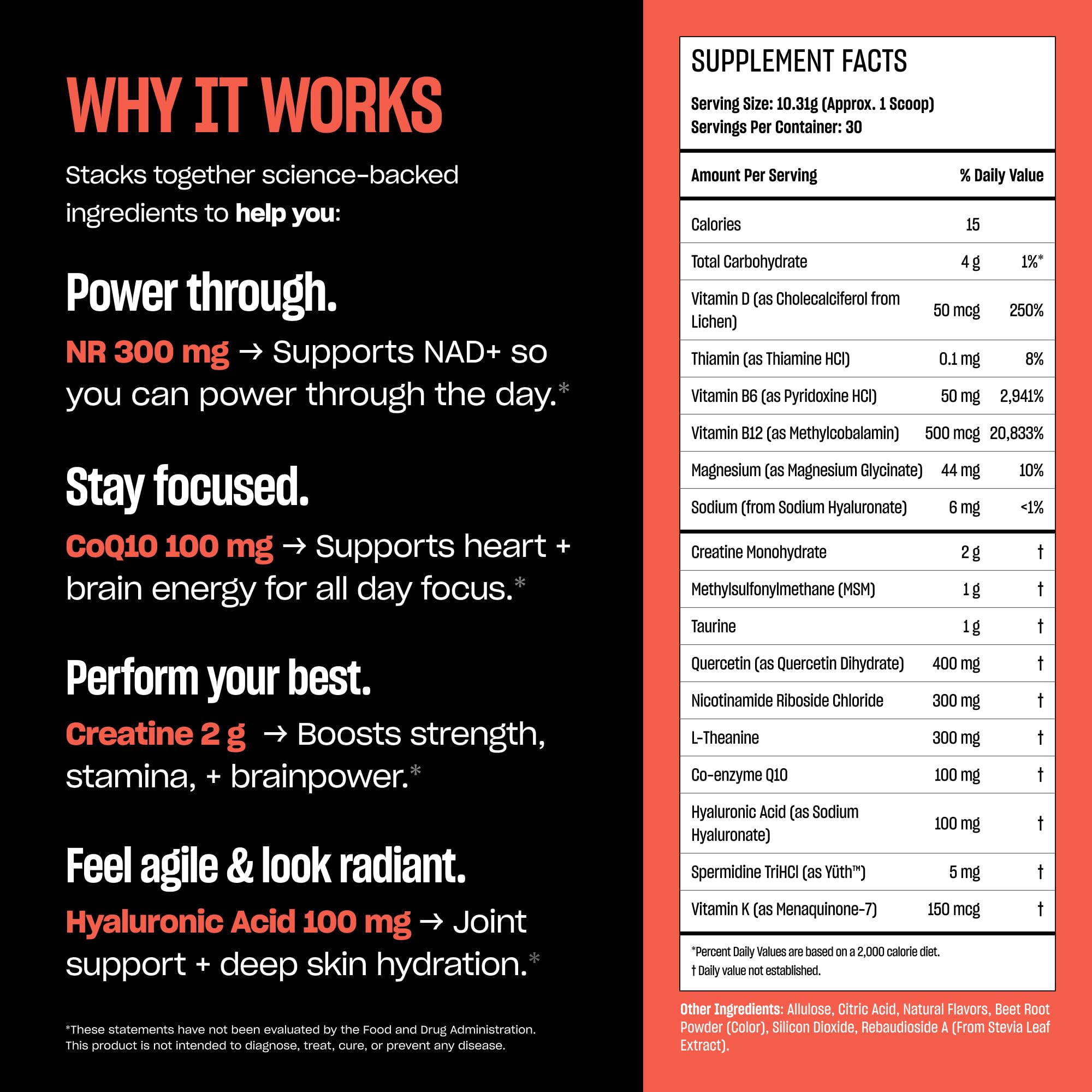 Aussie Marching Powder hyaluronic acid component showing skin hydration and joint comfort.