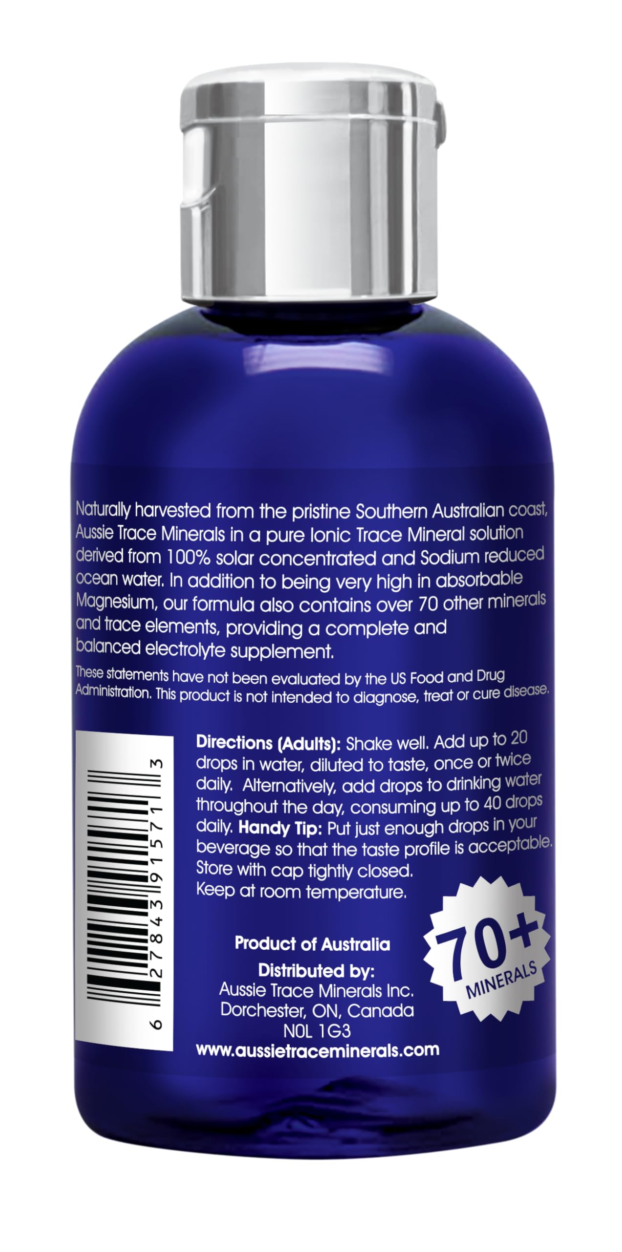 Aussie Trace Minerals Lemon Lime Drops label closeup showing organic extracts and minerals.