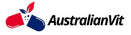 Logo of AustralianVit with a red and blue container design on a white background