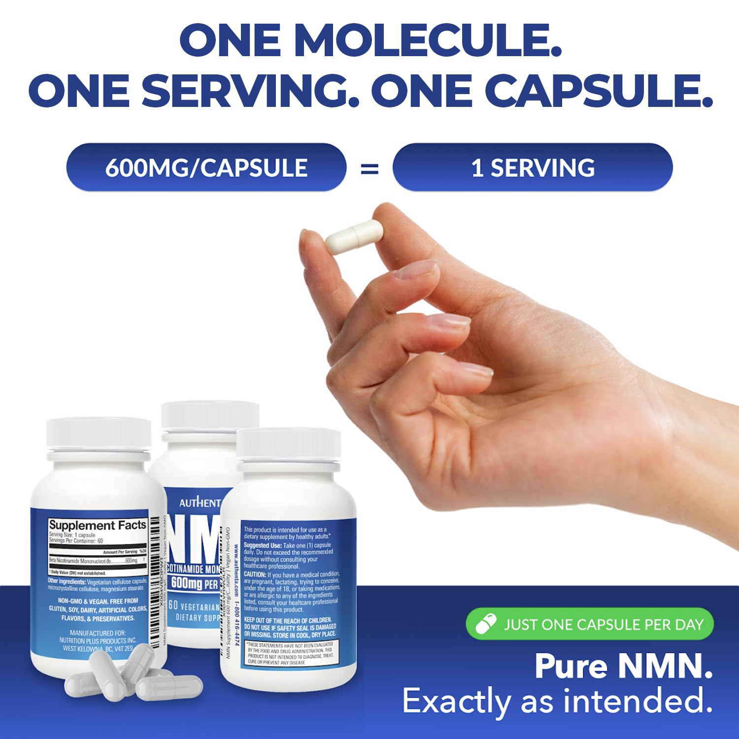 Authenta NMN capsules close-up, vegan-friendly pill for everyday energy support