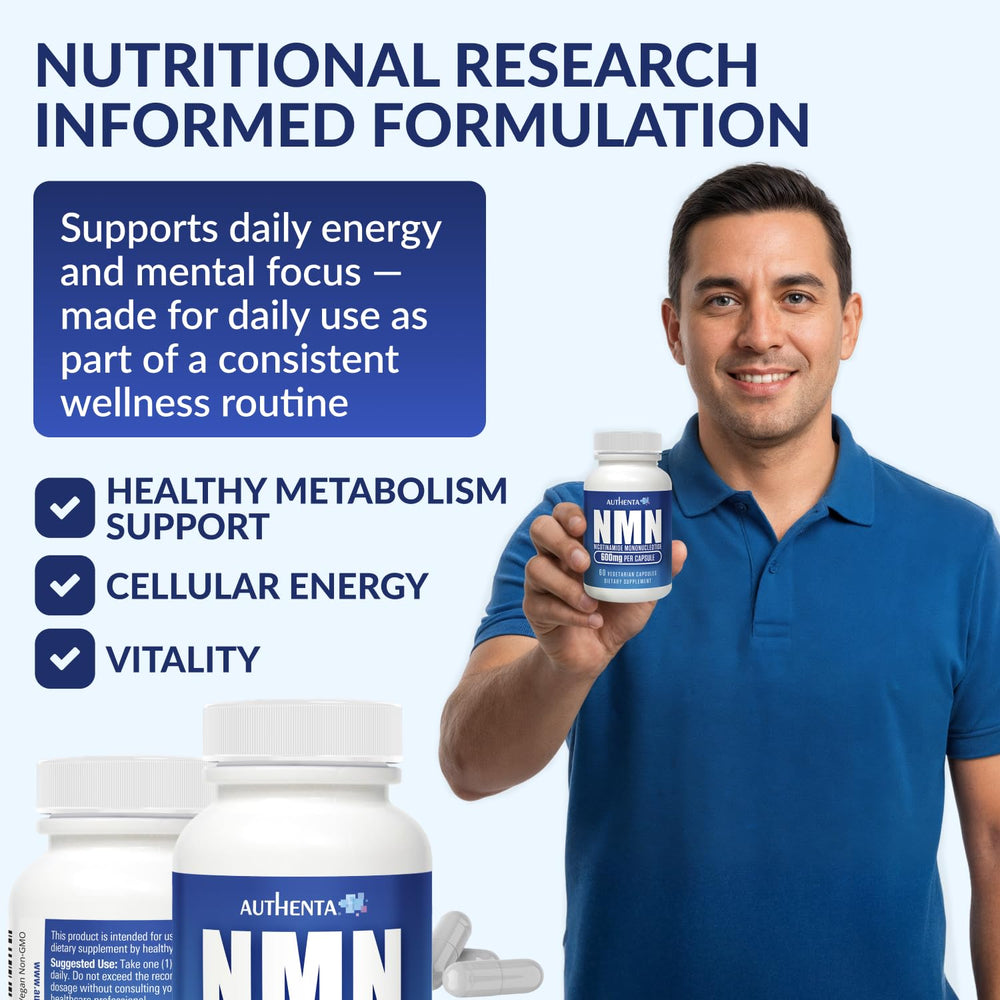 Authenta NMN capsules evoke steady NAD+ support for everyday energy