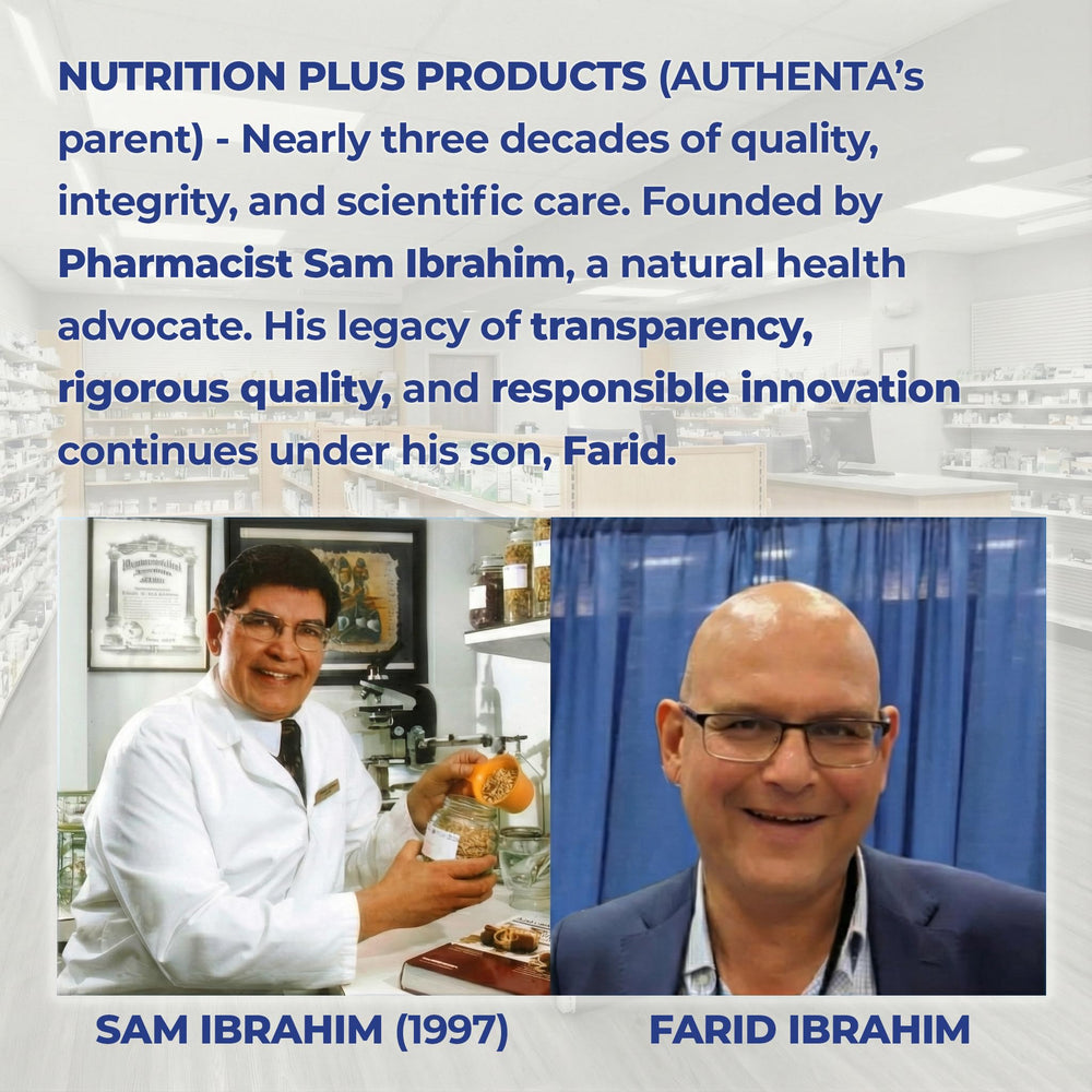 Authenta NMN bottle label highlighting third-party testing for purity and potency