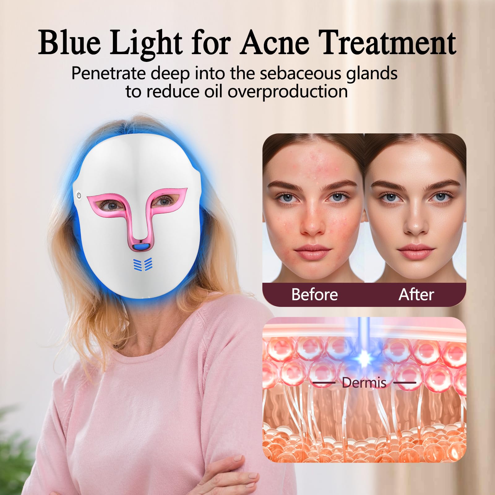 Auxoliev LED mask rechargeable USB-C powered for easy sessions