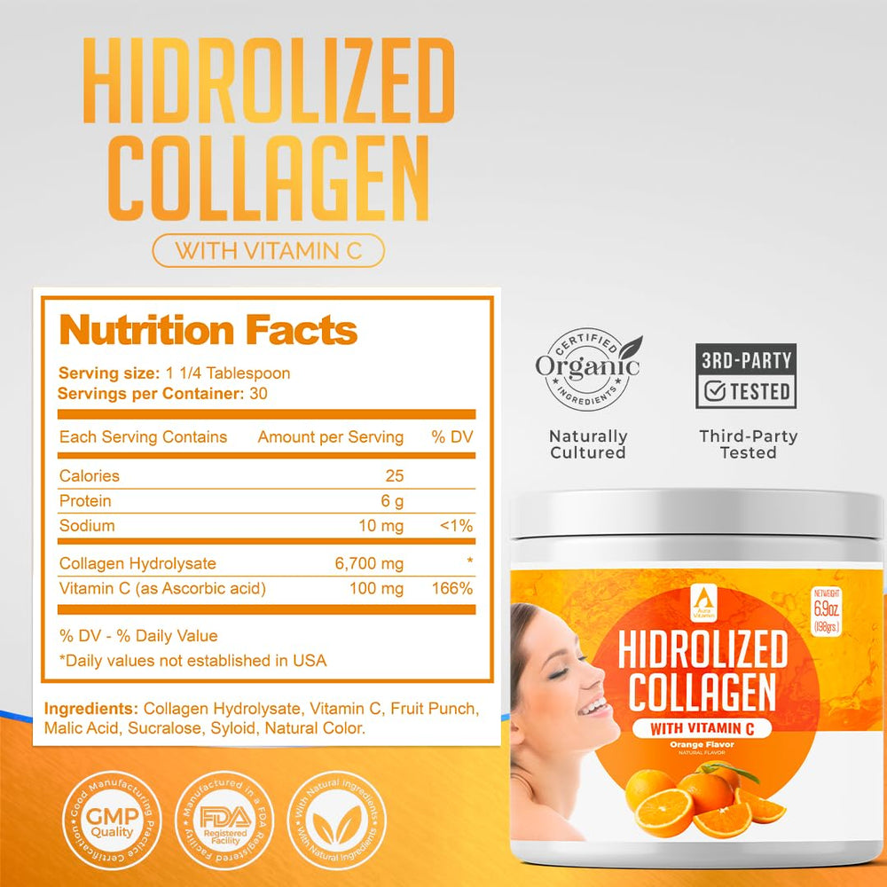 Close-up of AV Orange collagen powder blending with liquid