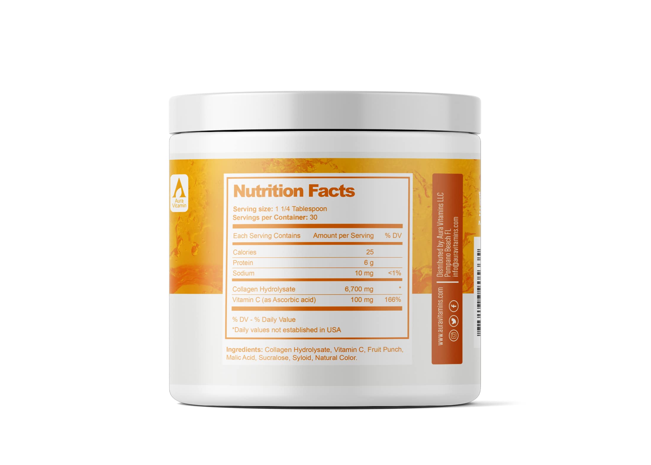 GMP-certified facility badge on AV Orange collagen product