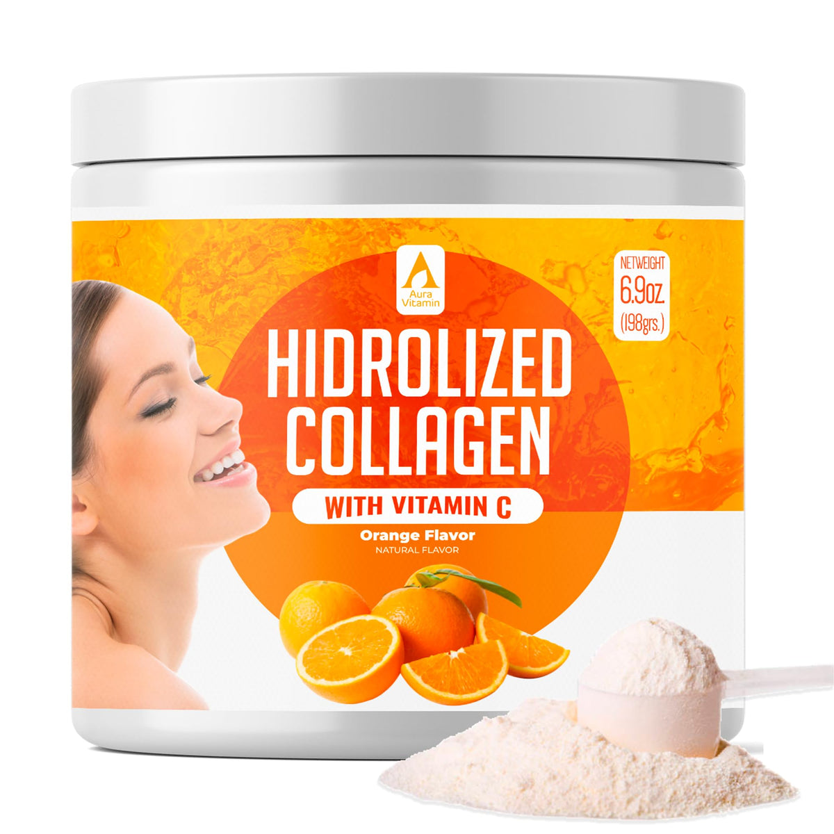 AV Orange hydrolyzed collagen tub ready to mix in beverages