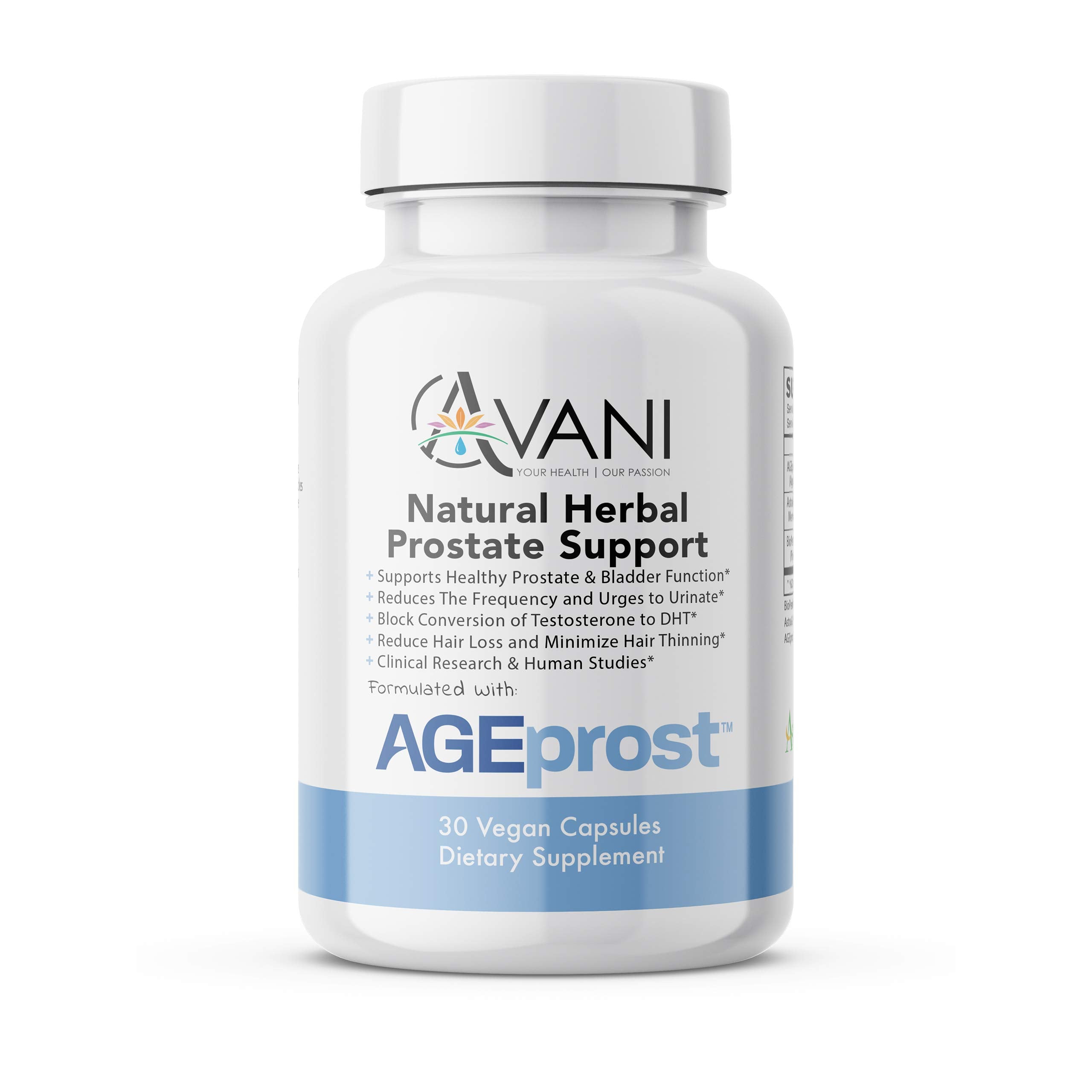 Avani Health AGEprost bottle for prostate support and urinary health