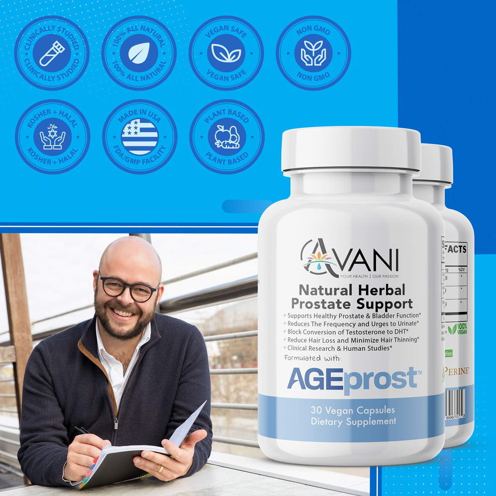 Close-up of AGEprost label highlighting ingredients and benefits