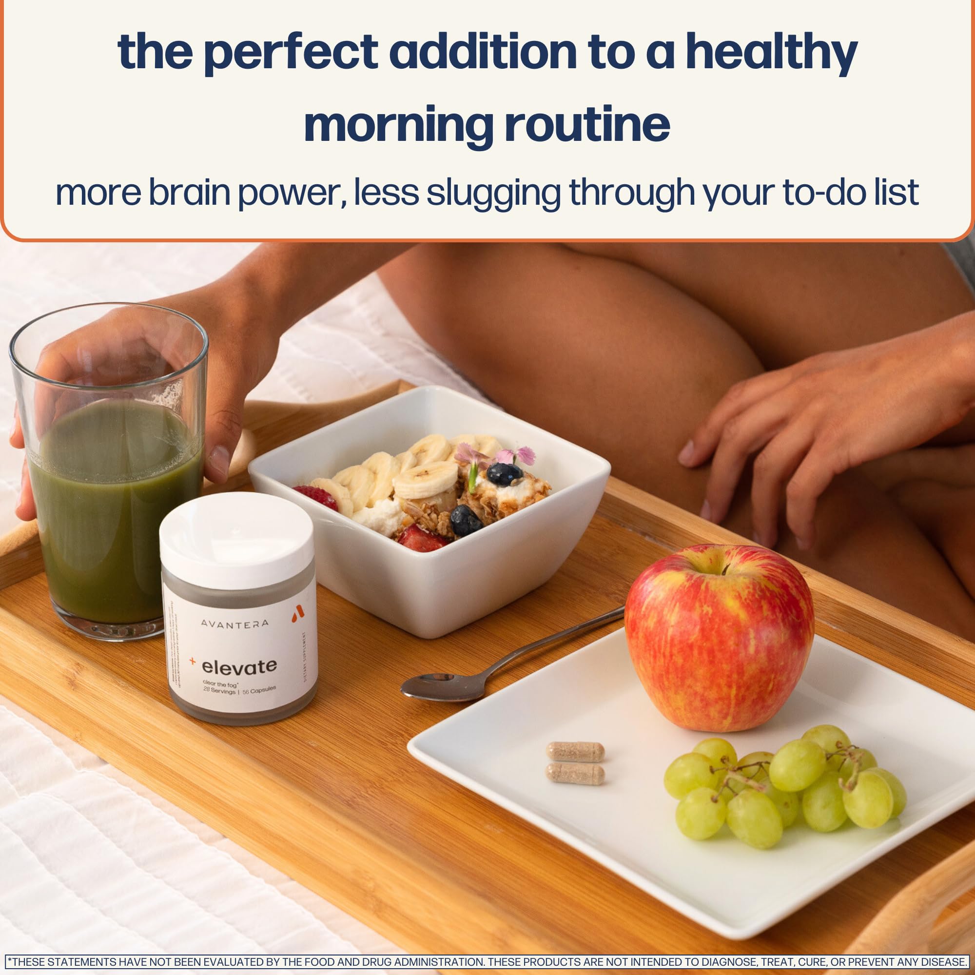 Close-up of Avantera Elevate capsules ready to take for steady cognitive energy