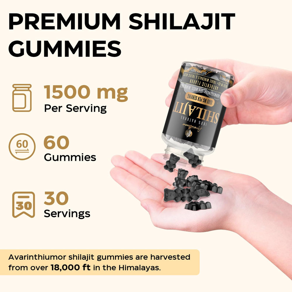 Avarinthiumor Shilajit Gummies with Ashwagandha and Sea Moss for daily balance.