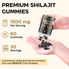 Avarinthiumor Shilajit Gummies ingredients image highlights 1000 mg Shilajit per gummy