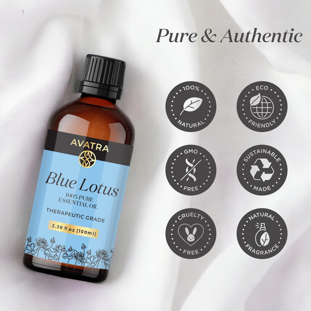 AVATRA BLUE LOTUS skin-care application with natural fragrance.