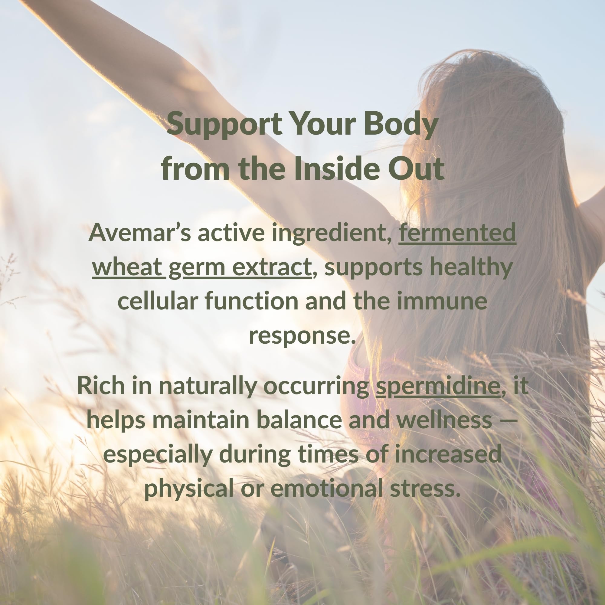 Avemar natural fermentation process label emphasizing clean, plant-based origin