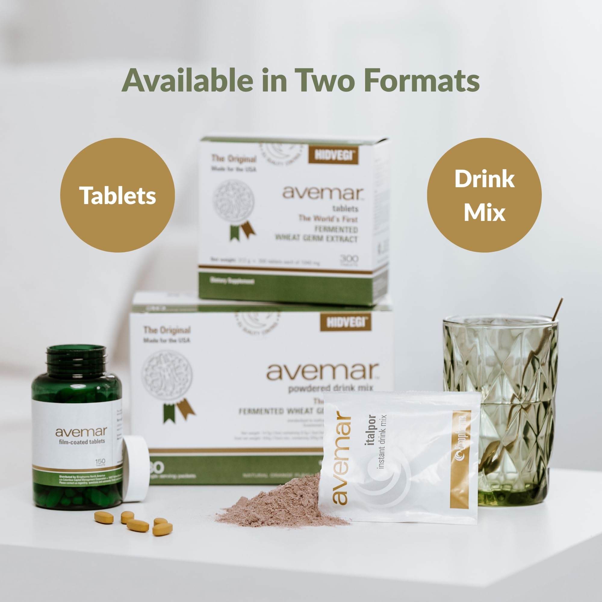 Avemar packaging box showing 300 tablets and 2x150 count