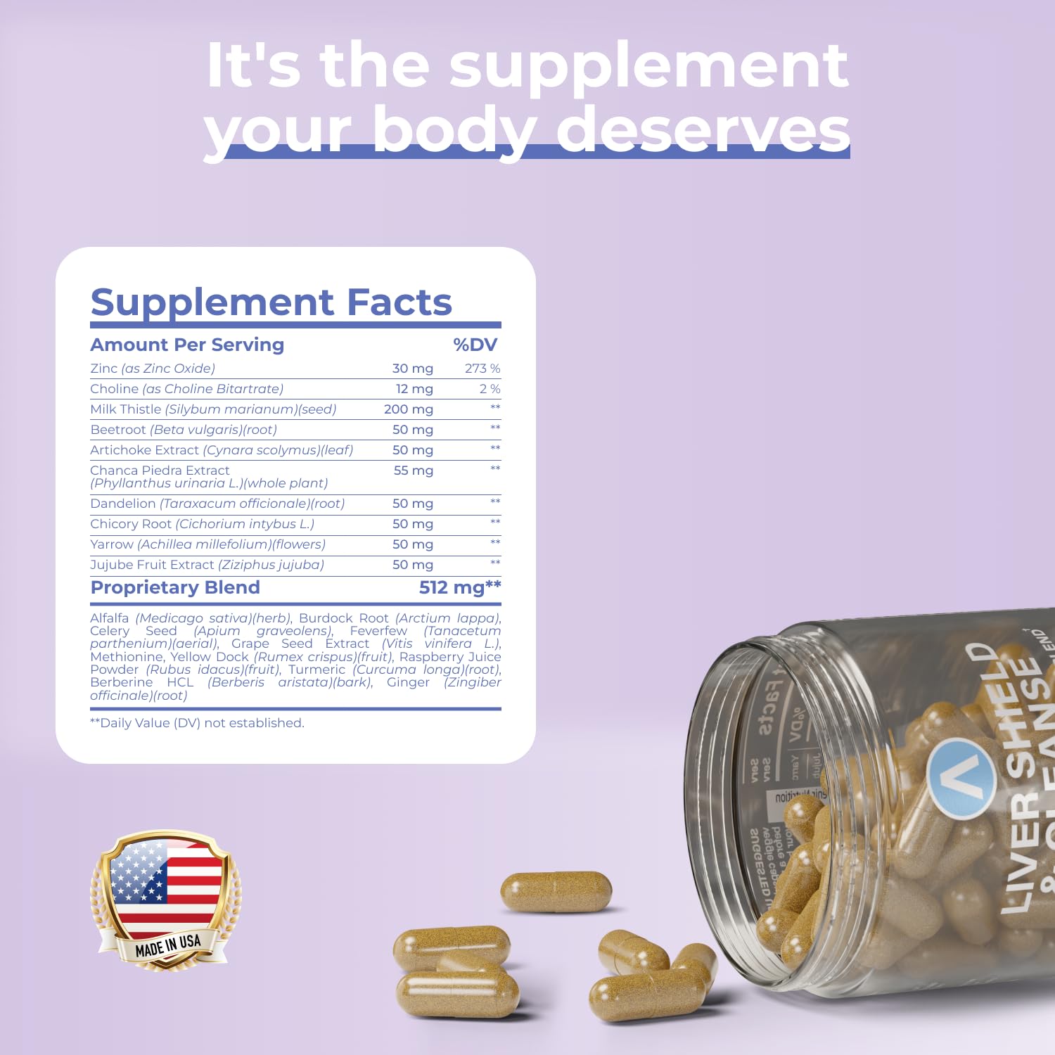 Avenir Nutrition Liver Shield and Cleanse daily-dosage image demonstrates easy two-capsule regimen.