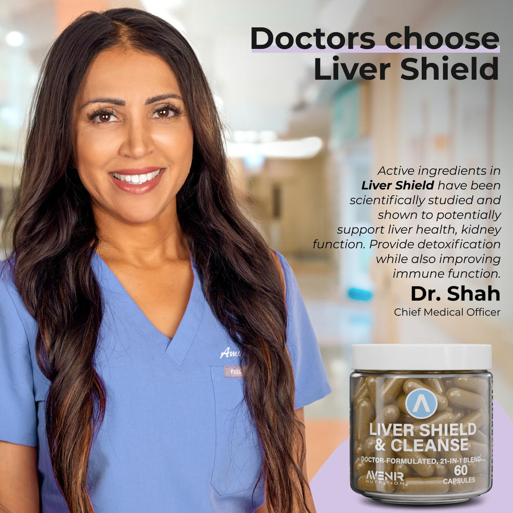 Avenir Nutrition Liver Shield and Cleanse label close-up shows vegan capsules.