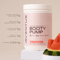 Aventus Booty Pump powder pours into a shaker for easy mixing.