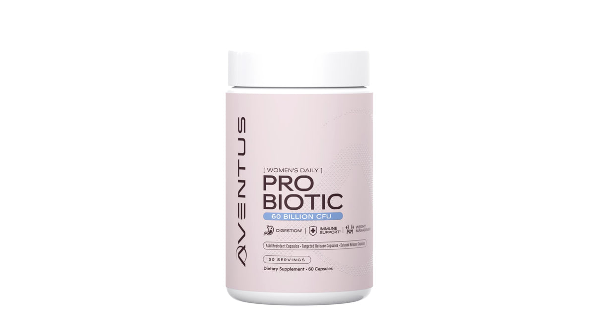 A ventus Women's Daily Probiotic bottle with capsules for digestive balance and immune support.