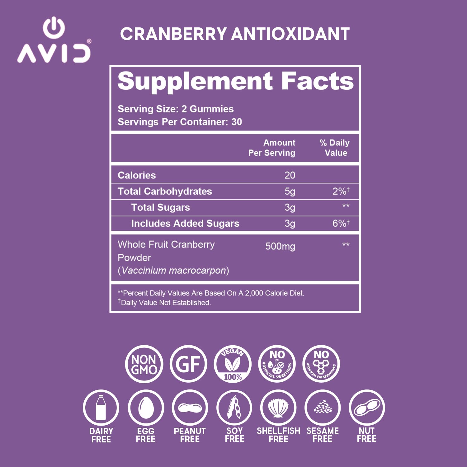 Avid Playboy cranberry gummies packaging, 60-count bottle for on-the-go wellness