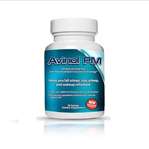 Avinol PM quick-dissolve chewable tablets in a bottle, supporting natural sleep