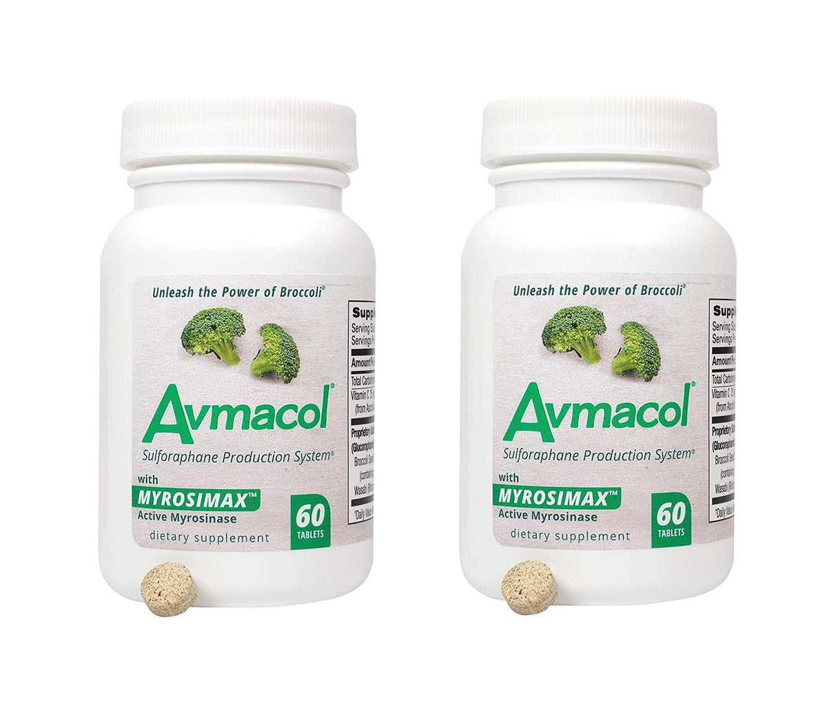 AVMACOL 2-bottle value pack showing sulforaphane capsules for daily wellness