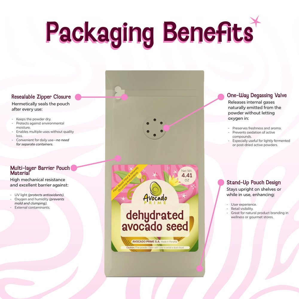 Compact 80g Avocado Prime pouch on the kitchen counter
