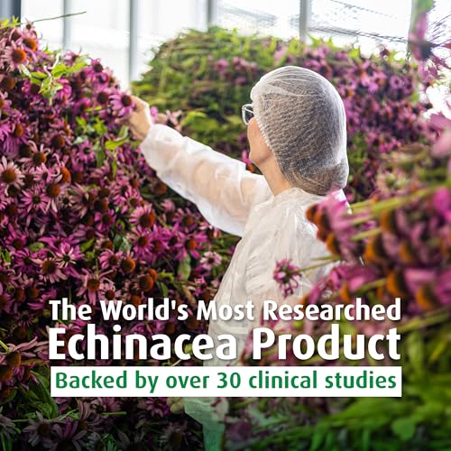 Sustainable farming and packaging cues around the Echinaforce bottle.