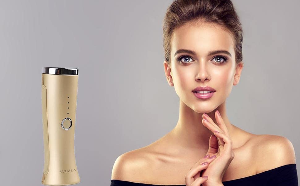 Avorla red-light facial wand end-cap close-up, gold detail and smooth design.