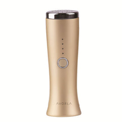 Avorla red-light facial wand front view, gold finish, potential skin texture improvement.