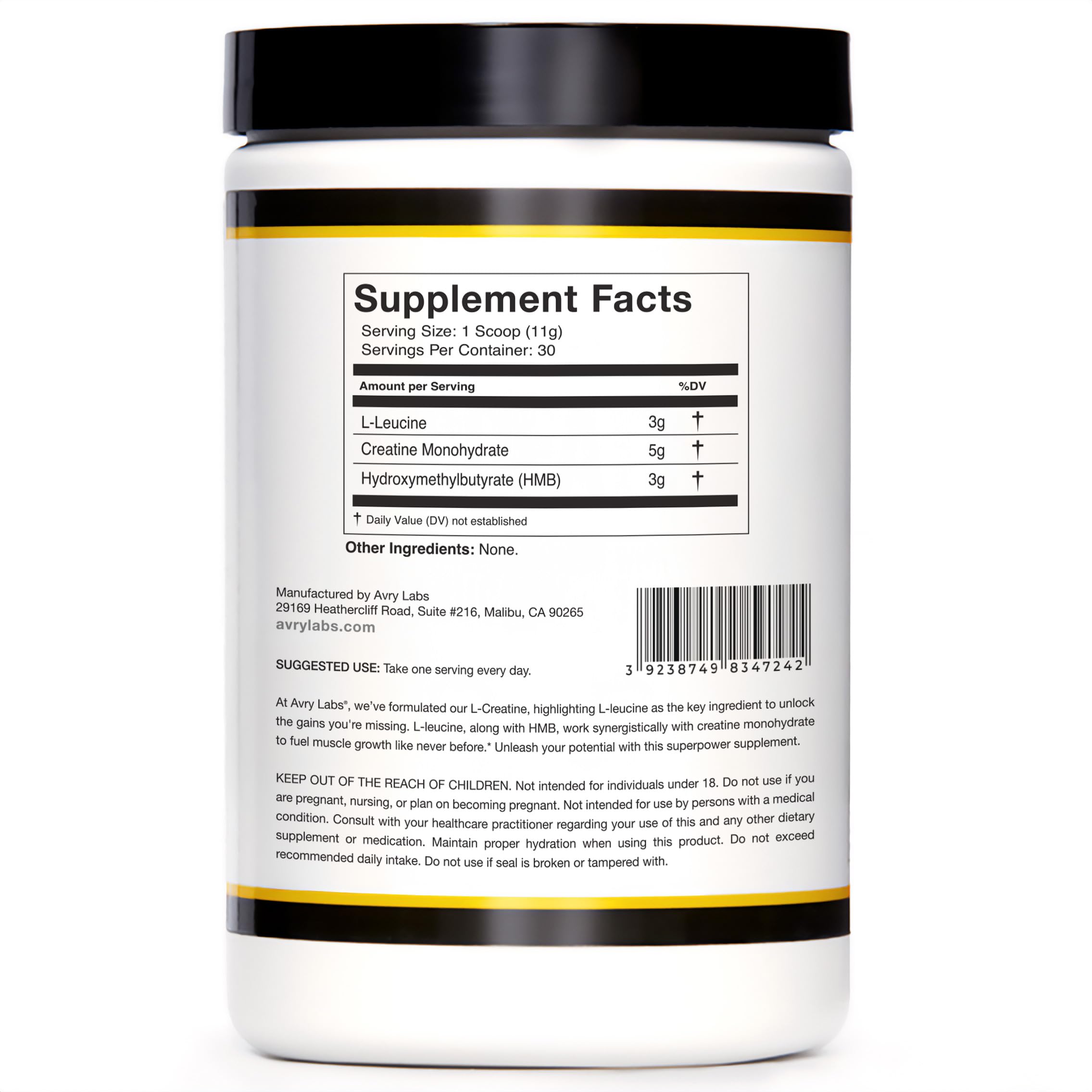 Avry Labs Creatine powder in glass showing easy mixing