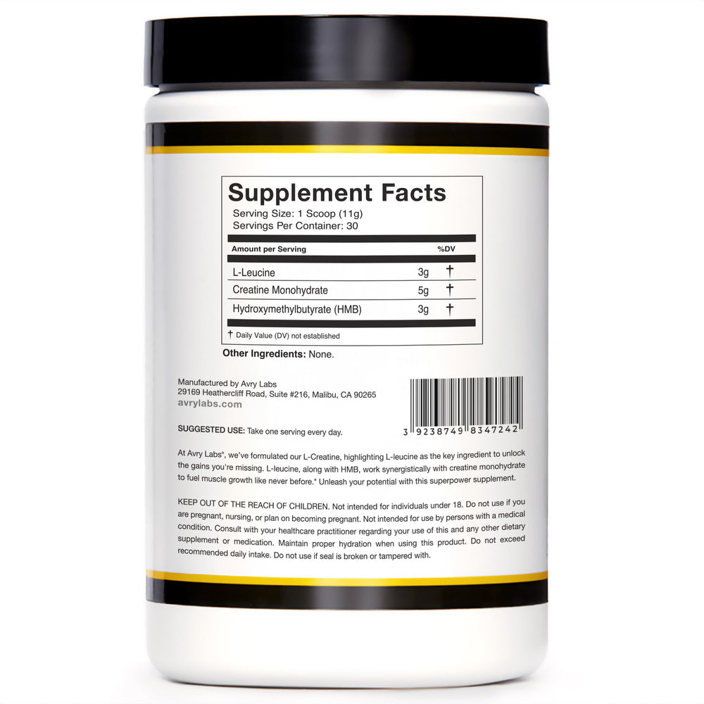 Avry Labs Creatine powder in glass showing easy mixing