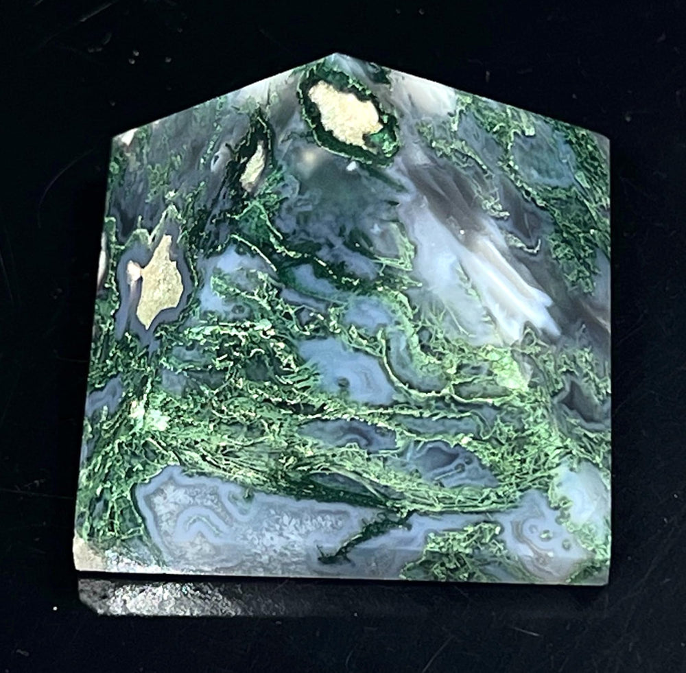 Awaken Your Kundalini Moss Agate Pyramid care tips help maintain shine.