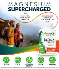 Awakened.energy Blissful MitoMAG capsules closeup for calming evening routine