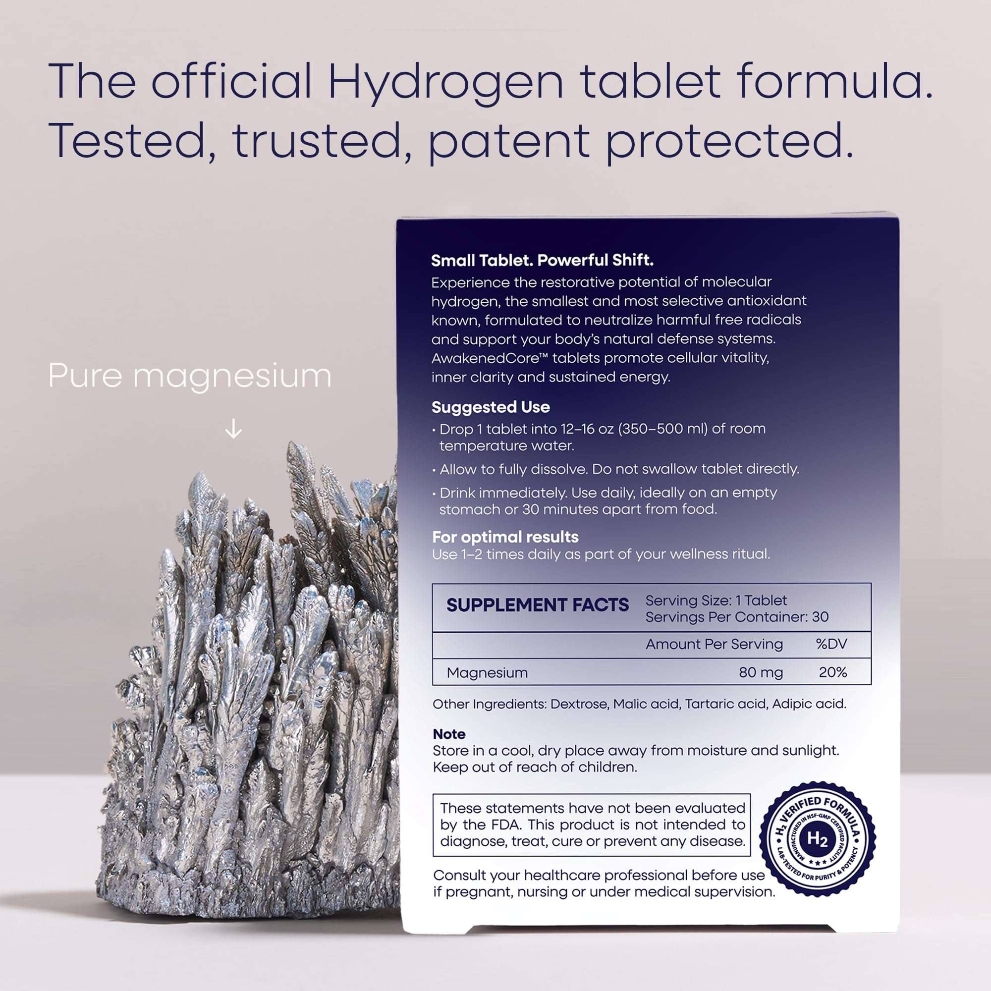 AwakenedCore tablets dissolving in water, delivering quick hydrogen hydration.