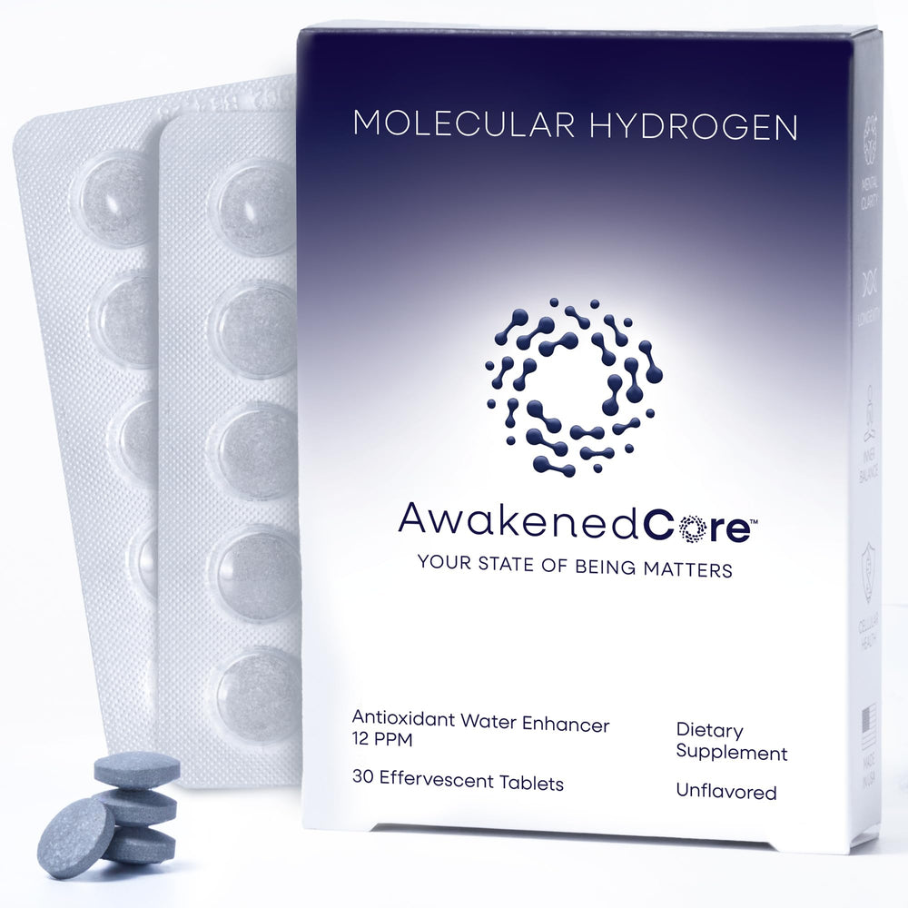 AwakenedCore hydrogen tablets pack front for convenient daily hydration.