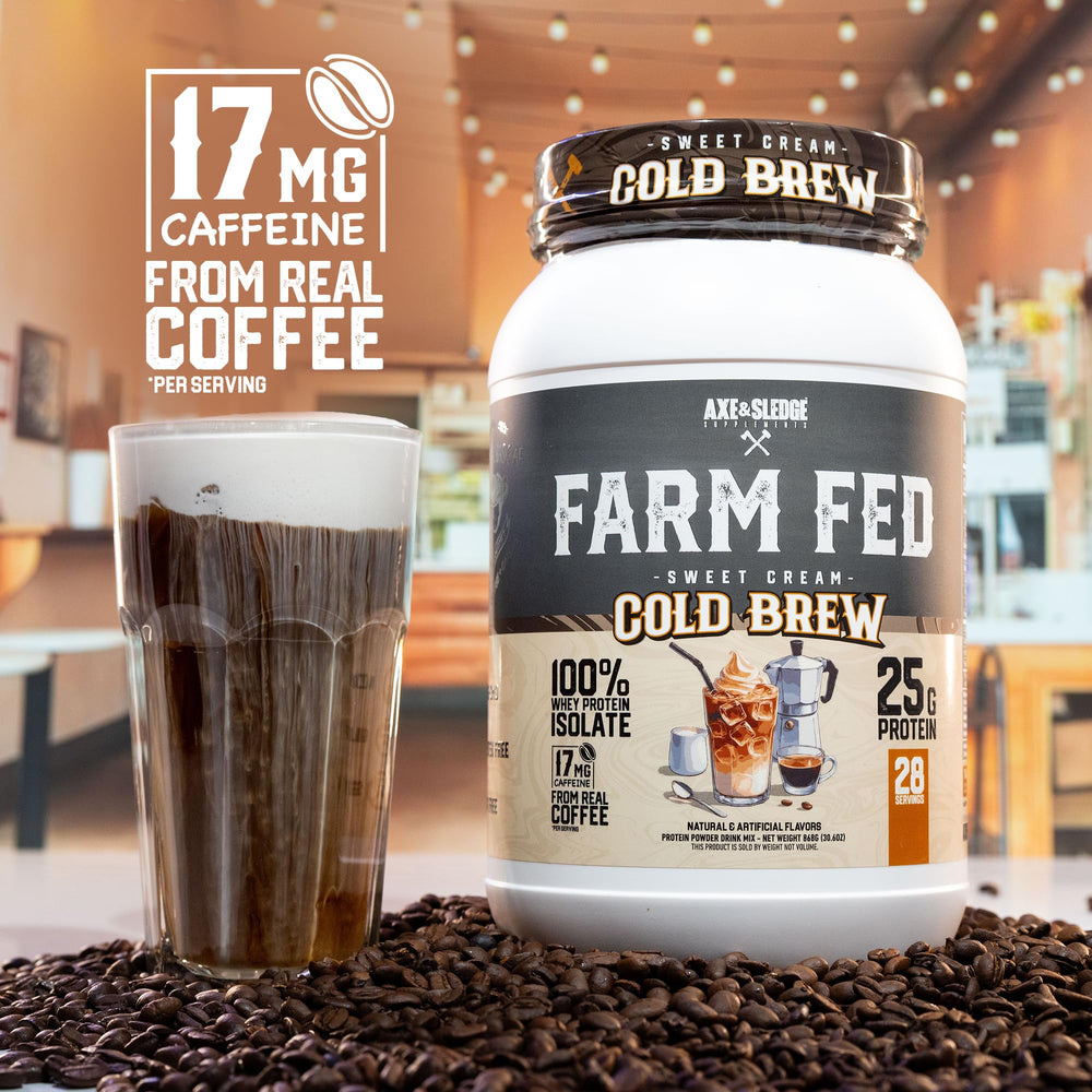 Back of the Farm Fed tub shows gluten-free and non-GMO details.