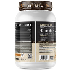 Axe & Sledge Farm Fed nutrition panel shows 25g protein per serving and low carbs.