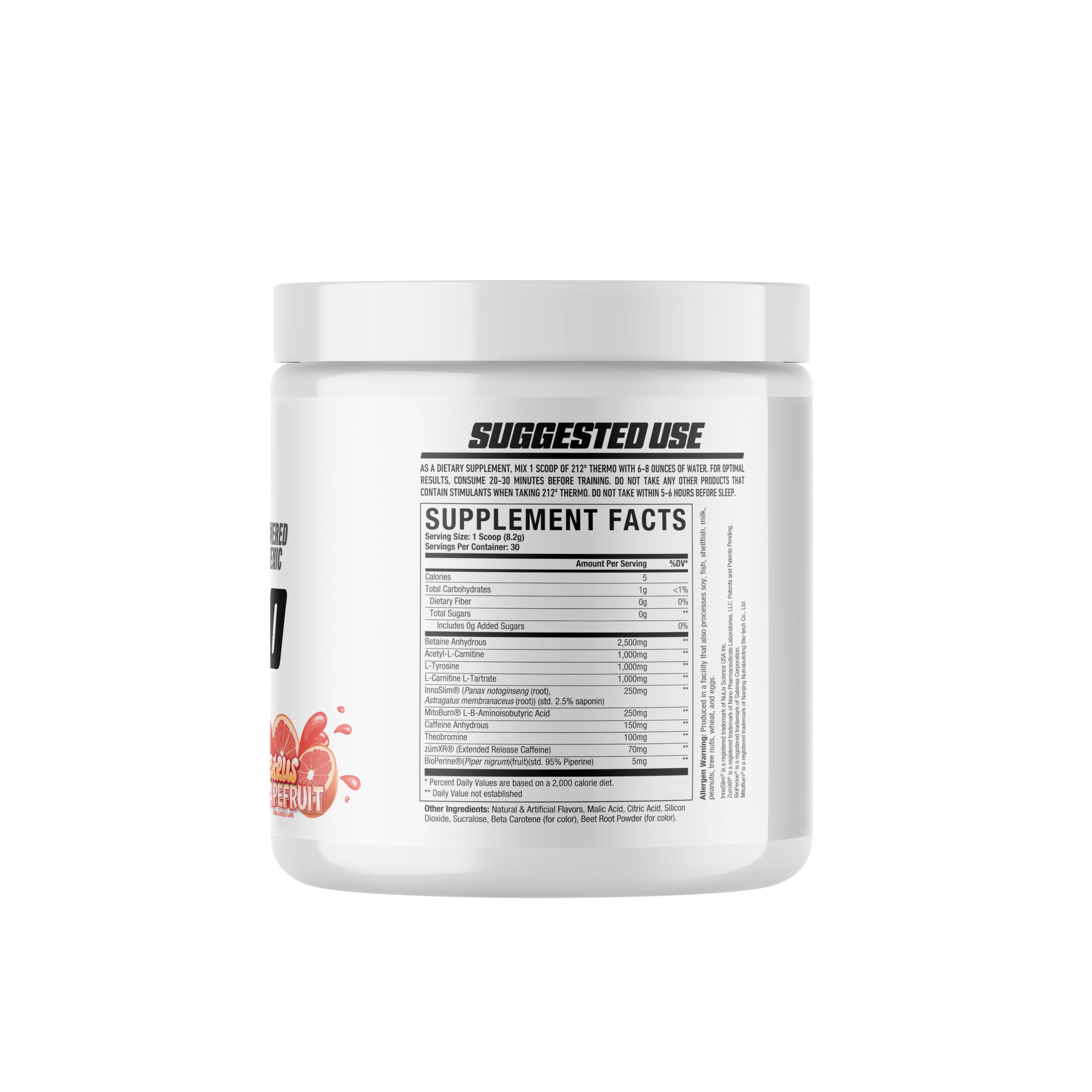 Axe and Sledge 212deg Thermo tub close-up reveals transparent ingredients for informed use.