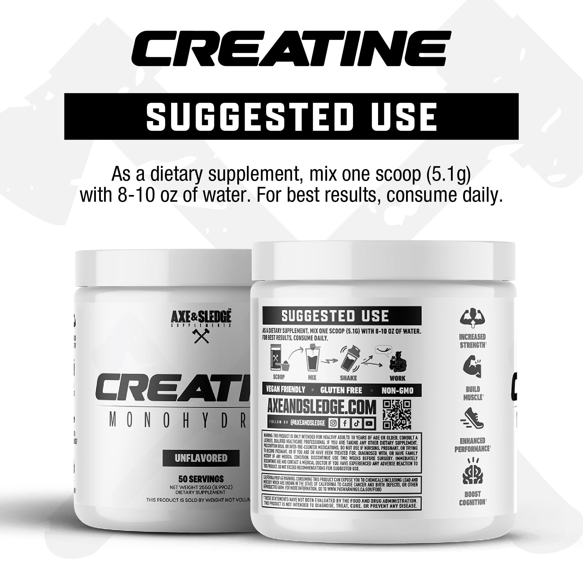 Nutrition label on Basics Creatine bottle highlights pure creatine monohydrate